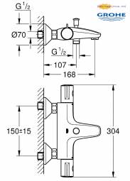 Grohe Grohtherm 800 Badthermostaat met omstel + koppelingen chroom