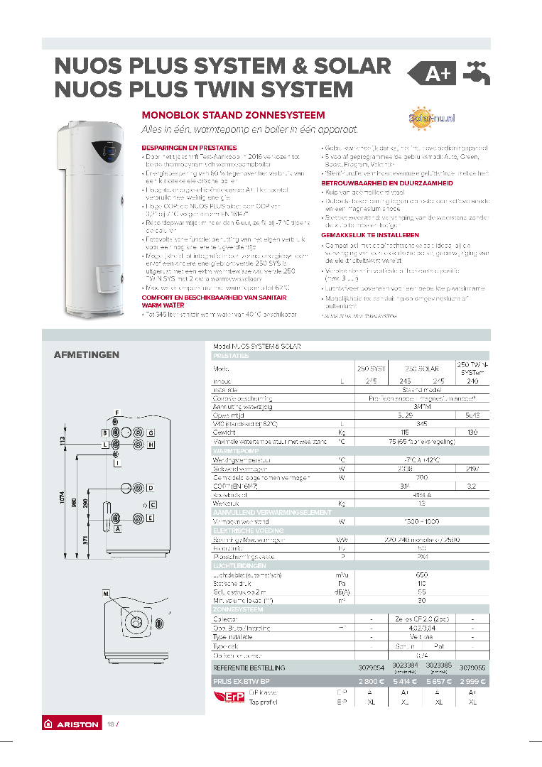 ARISTON NUOS PLUS 250L SYSTEM, SOLAR, TWIN SYS