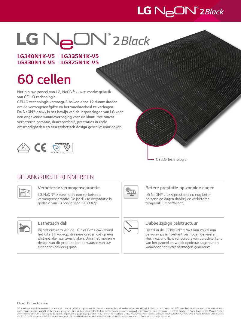LG Electronics Neon 2 Black LG340N1KV5.AW2 (1686x1016x40mm) € 0,812W Zonnepanelen PV solar