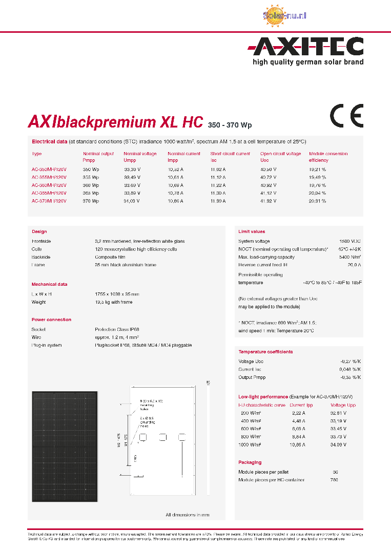 AXITEC Energy AXIblackpremium XL HC AC-360MH/120V