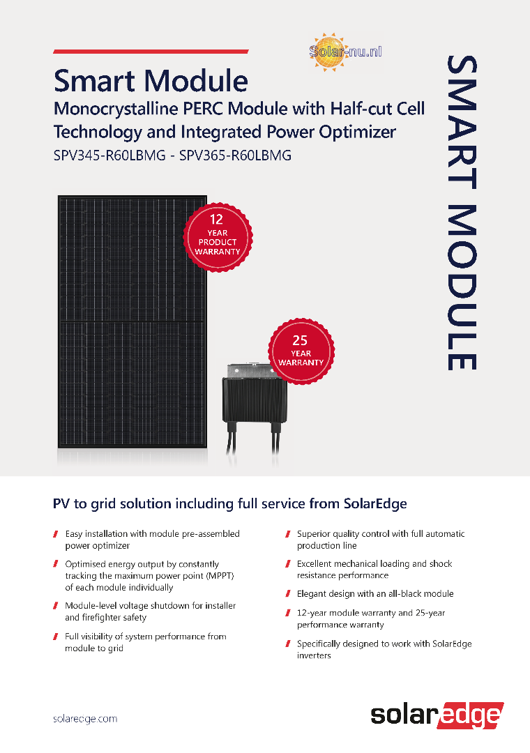 SolarEdge Mono Full Black SPV350-R60LBMG integrated optimizer 120C|6BB|40mm 