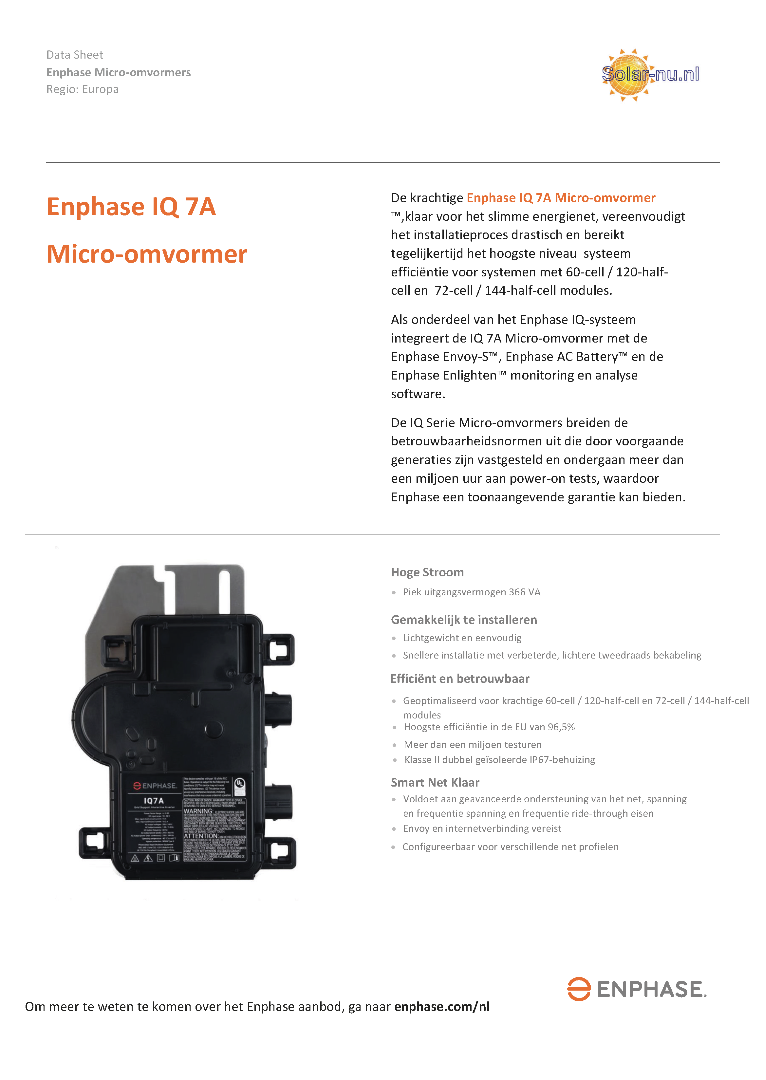 Enphase IQ7A Micro Omvormer