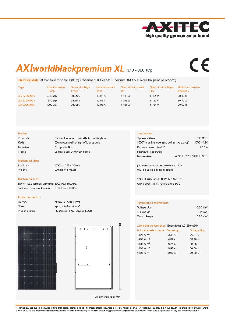 AXITEC Energy AXIworldblackpremium XL AC-375M/60V