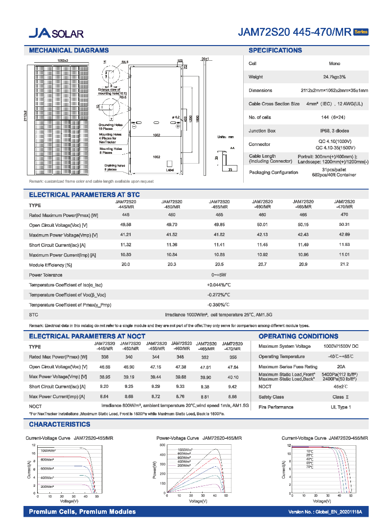 JA Solar JAM72S20-455/MR - 455W.(2,112x1,052x35mm)
