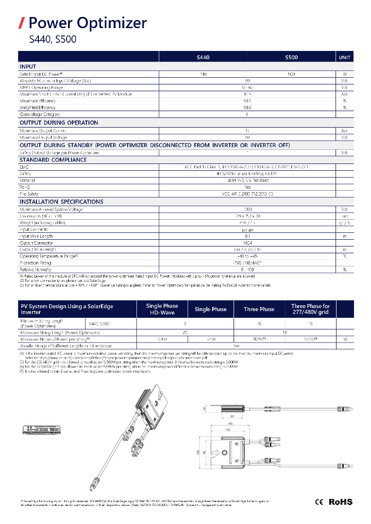 SolarEdge POWER OPTIMIZER S440 (2,3m/0,1m/0,1m)