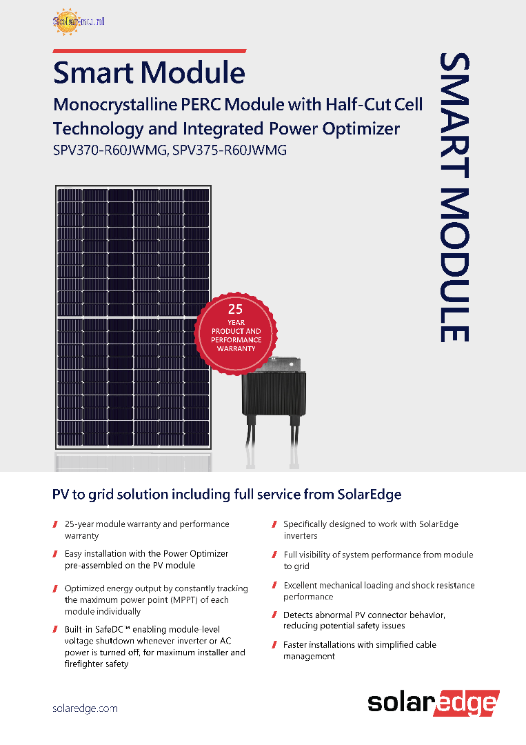 SolarEdge SPV375-R60DWMG + SolarEdge with integrated optimizer 