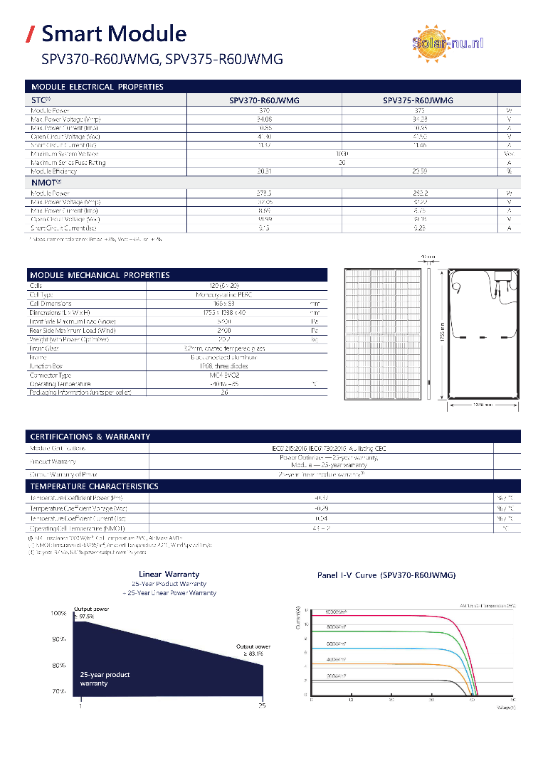 SolarEdge SPV375-R60DWMG + SolarEdge with integrated optimizer 