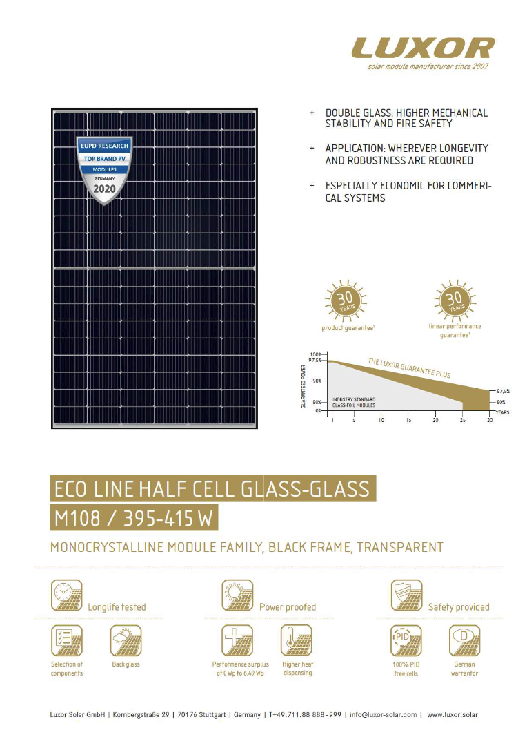 LUXOR ECO LINE HALF CELL GLASS-GLASS M108/400W 