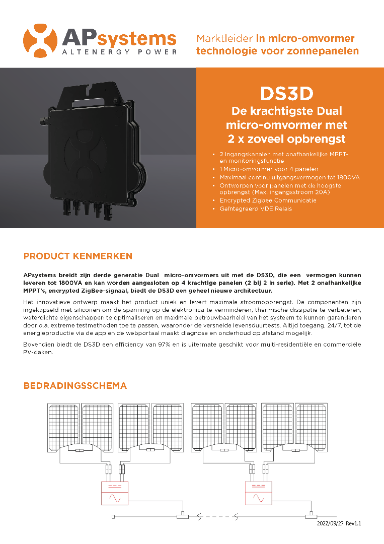 APS DS3D Quad Micro inverters 2MPPT I 1-Fase 230V AC-50Hz 60/72 Cells