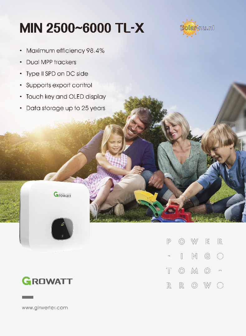 Growatt MIN 3600TL-X (AFCI) Art.Nr.: PV01.0176500   (Aantal MPPT:2)