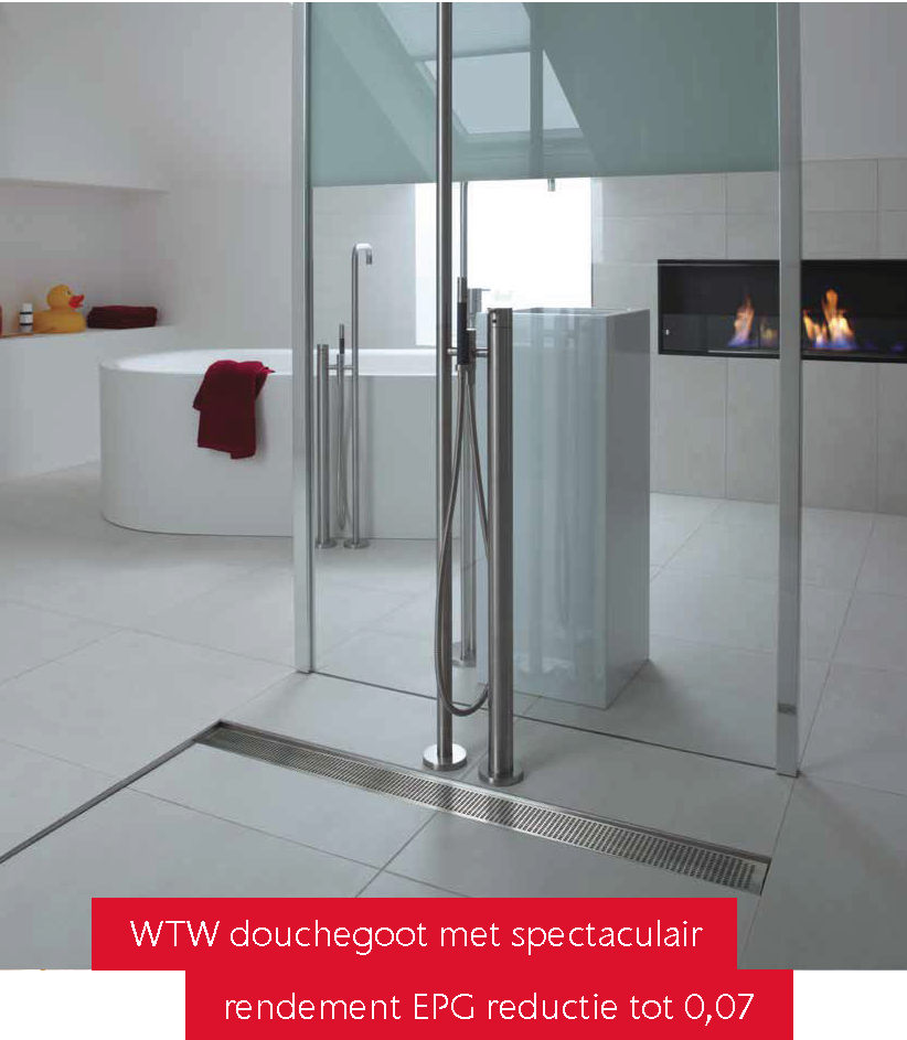 ACO Showerdrain X WTW-douchegoot 800 mm met vloerflens, aansluiting links, hoogte 102 mm