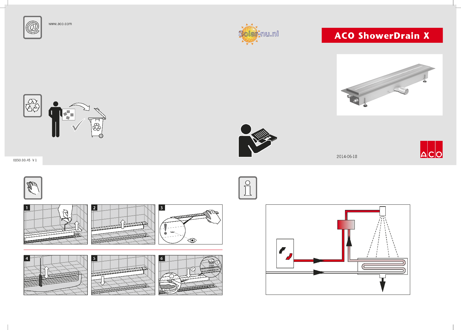 ACO Showerdrain X WTW-douchegoot 800 mm met vloerflens, aansluiting rechts, hoogte 102 mm