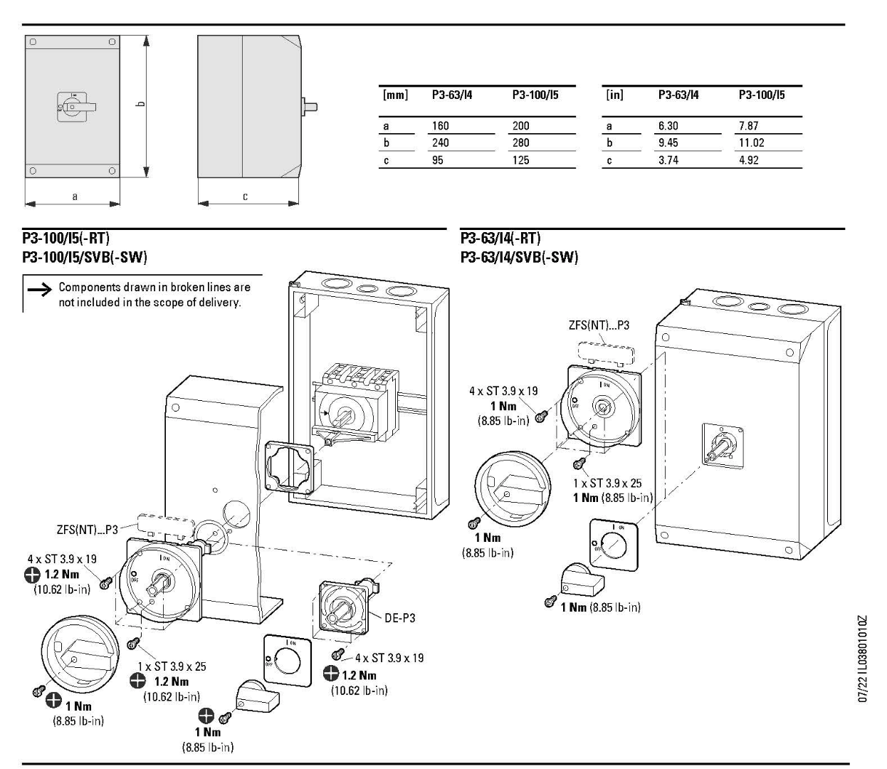 Eaton P3 Lastscheider Hoofdschakelaar IP65 4p 63A 207346