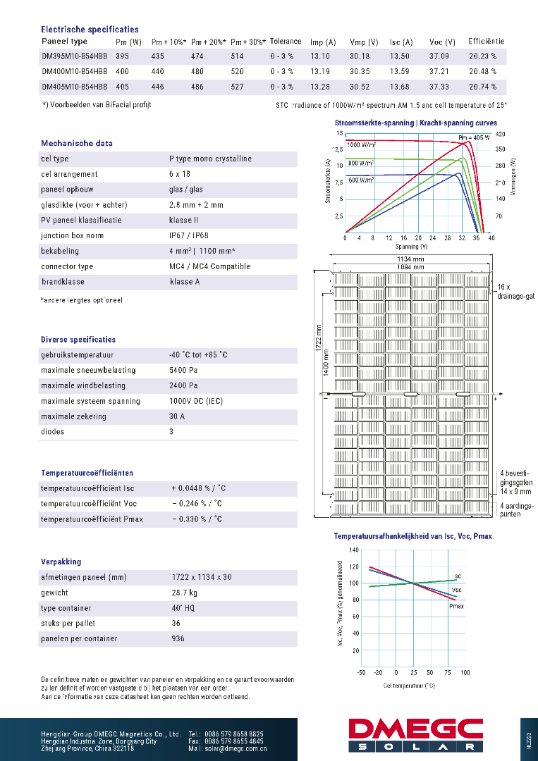 Dmegc Zonnepaneel 405Wp MFB HC 30mm Glas/Glas met MC4-EVO2 connector