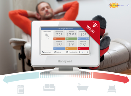 ondersteuning Pardon Zachtmoedigheid Honeywell evohome Wi-Fi bedieningsinterface ATC928G3000 met Tafelstandaard  (ATF800) ACTIE - I-Thermostaten Evohome - solar-nu.webshop.nl